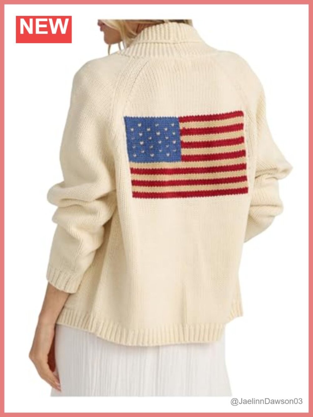 American Flag Cardigan Long Sleeve Shawl Collar Chunky Knit Sweater